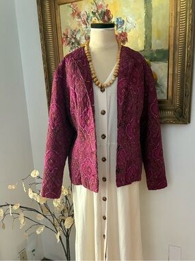 Vintage Purple Pink Paisley Quilted Jacket Size 16W